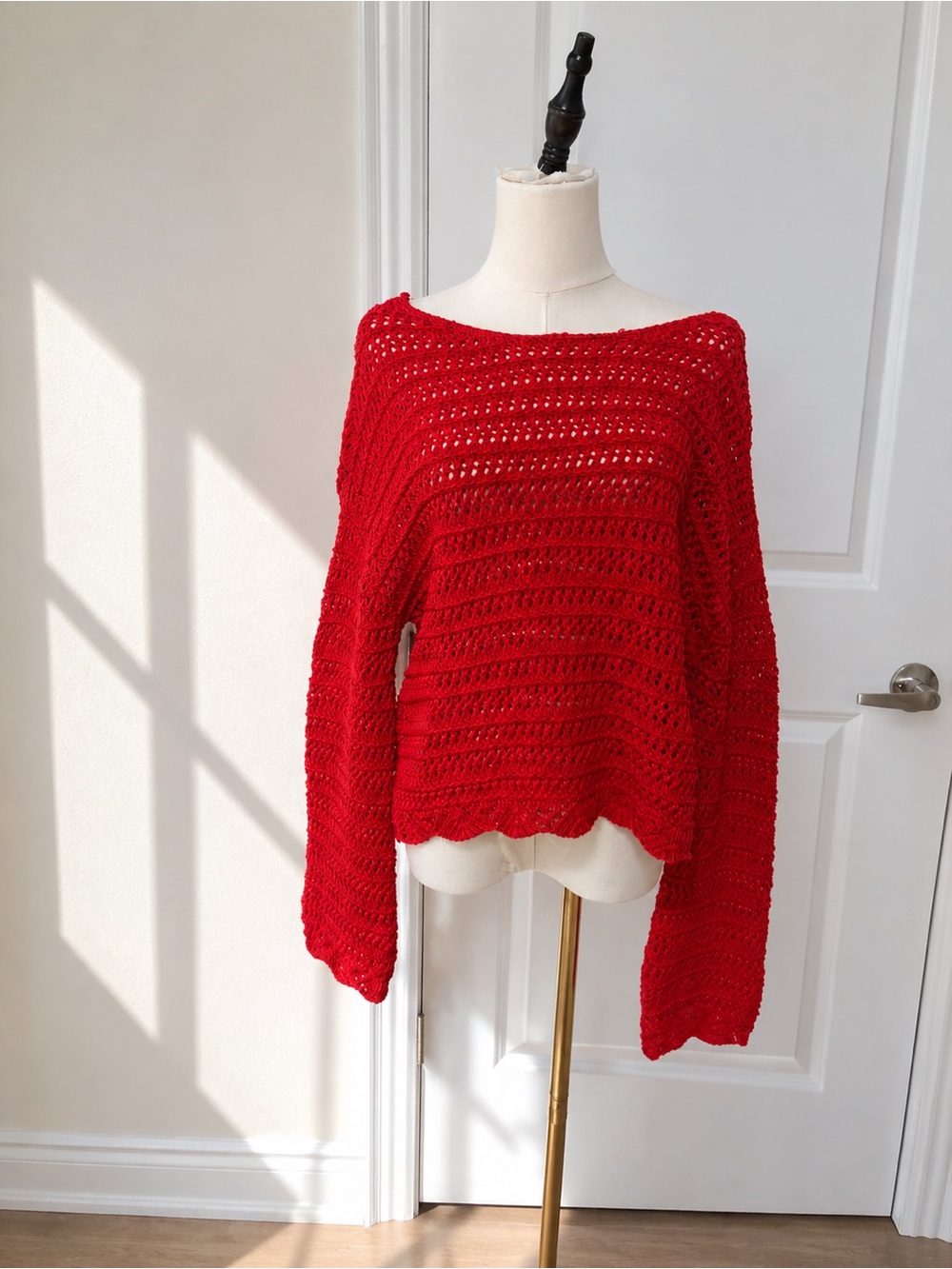 Black Tape Red Crochet Open Knit Sweater – Size S/P NWT
